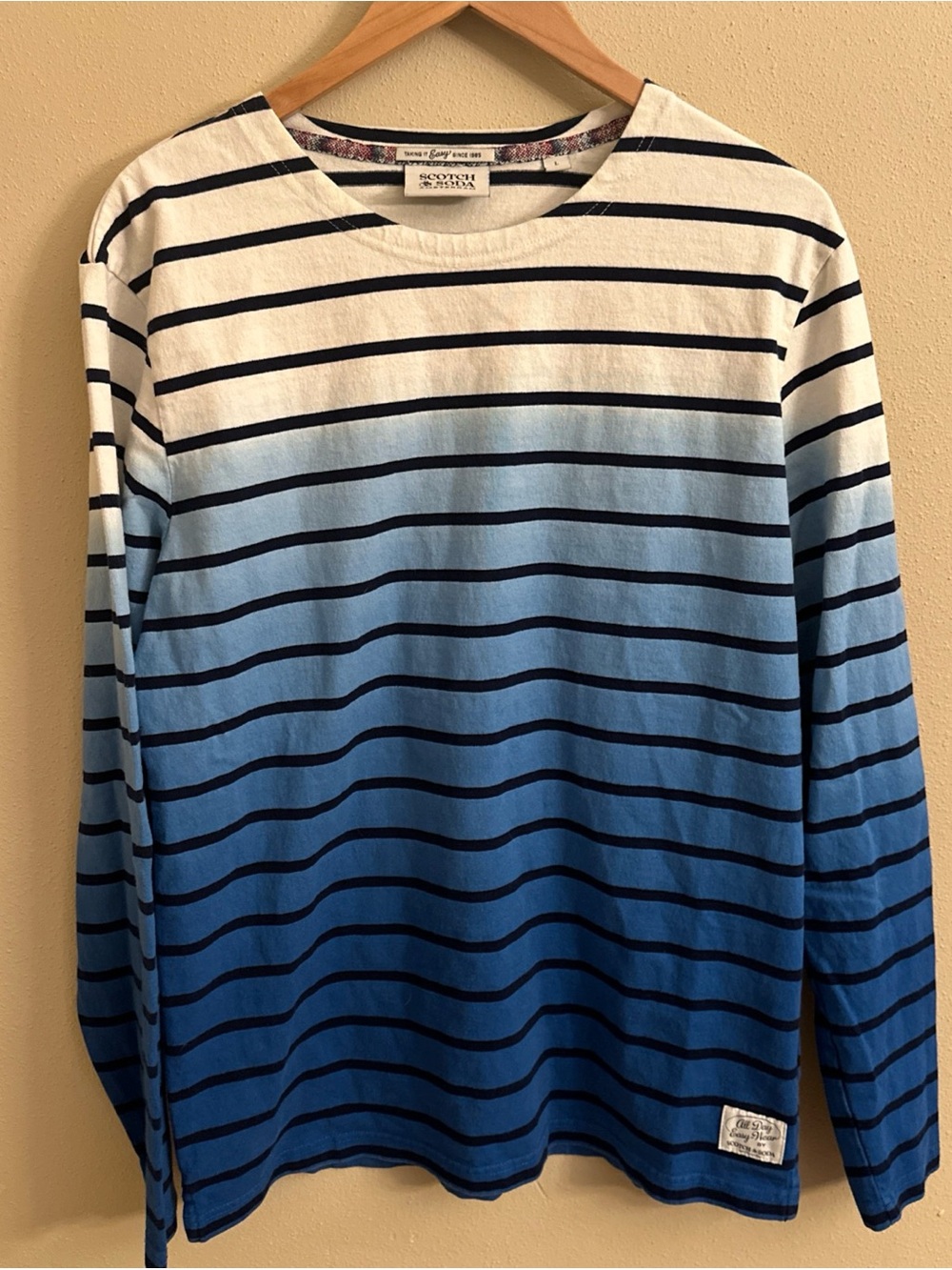 Scotch & Soda Mens Dip Dye Blue Ombre Long Sleeve T-Shirt Size Large